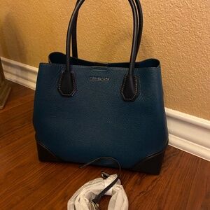 MICHAEL KORS Mercer Gallery Medium Color-Block Leather Satchel Luxe Teal